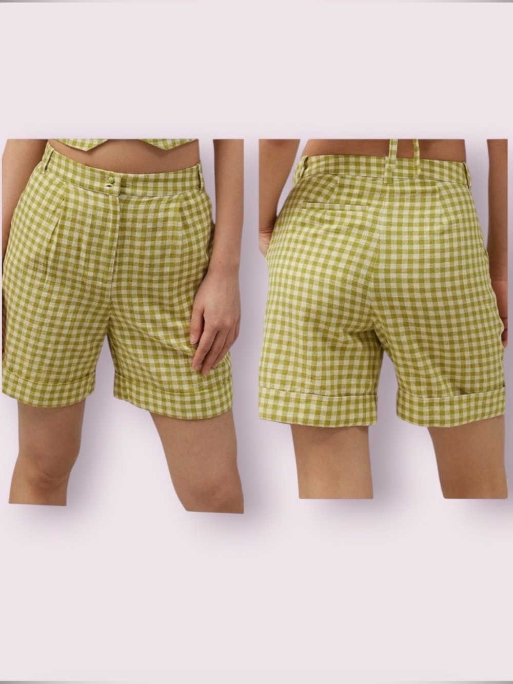 UO Urban Outfitters BDG Gingham Cotton & Linen Shorts Green & Cream Size Medium